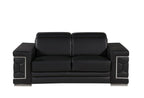 71" Black And Silver Genuine Leather Loveseat