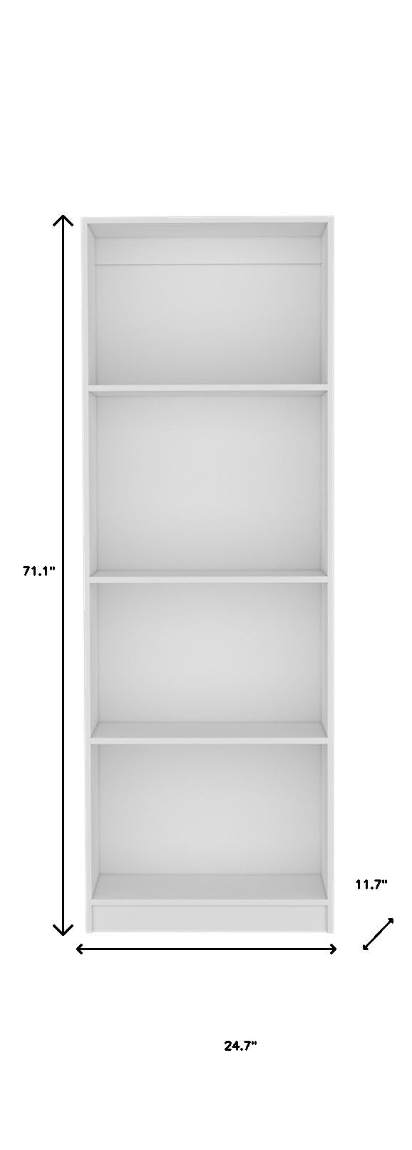 71" White Wood Four Tier Bookcase