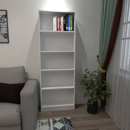 71" White Wood Five Tier Bookcase