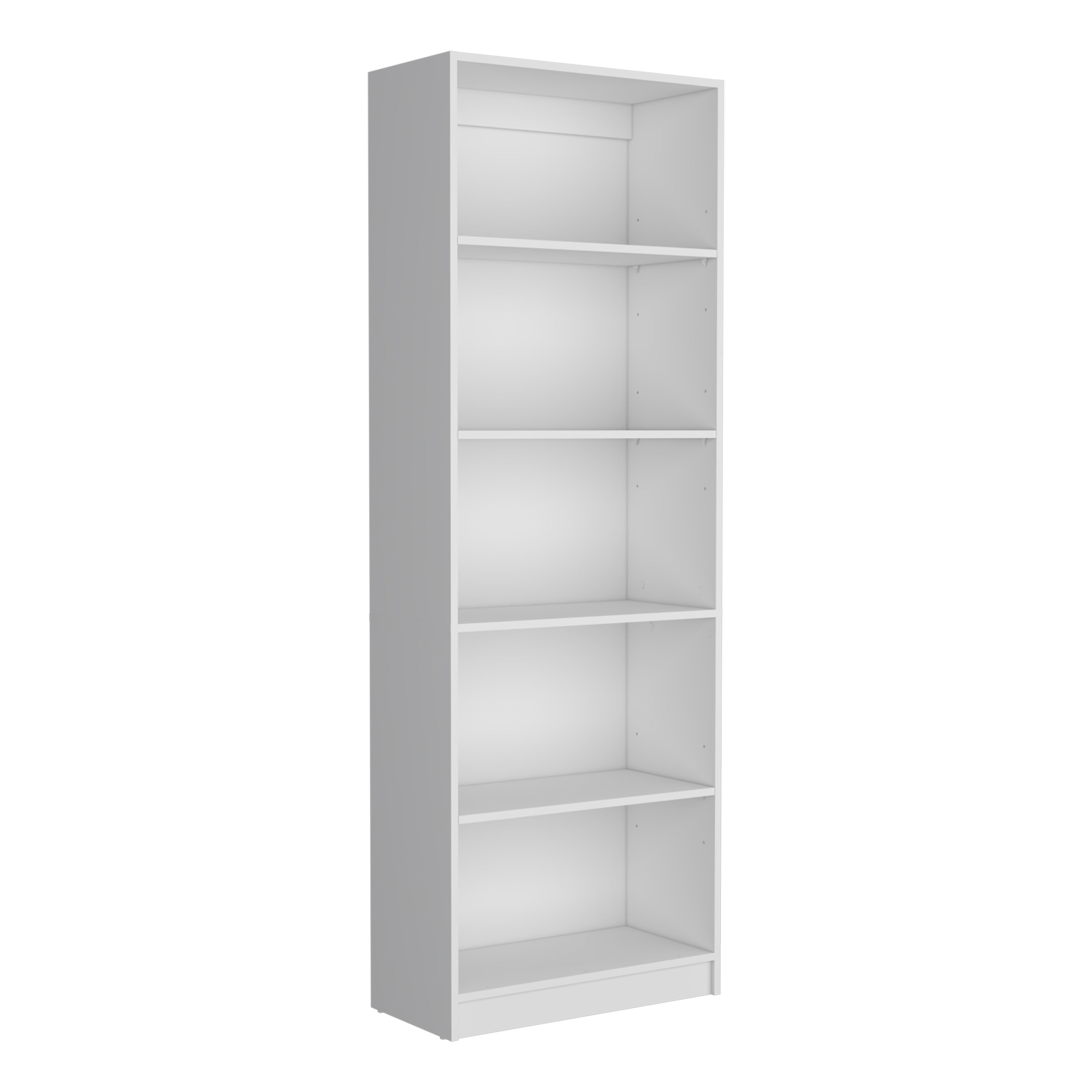 71" White Wood Five Tier Bookcase