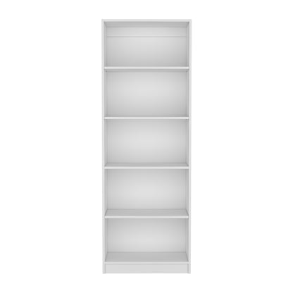 71" White Wood Five Tier Bookcase