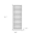 71" White Wood Five Tier Bookcase