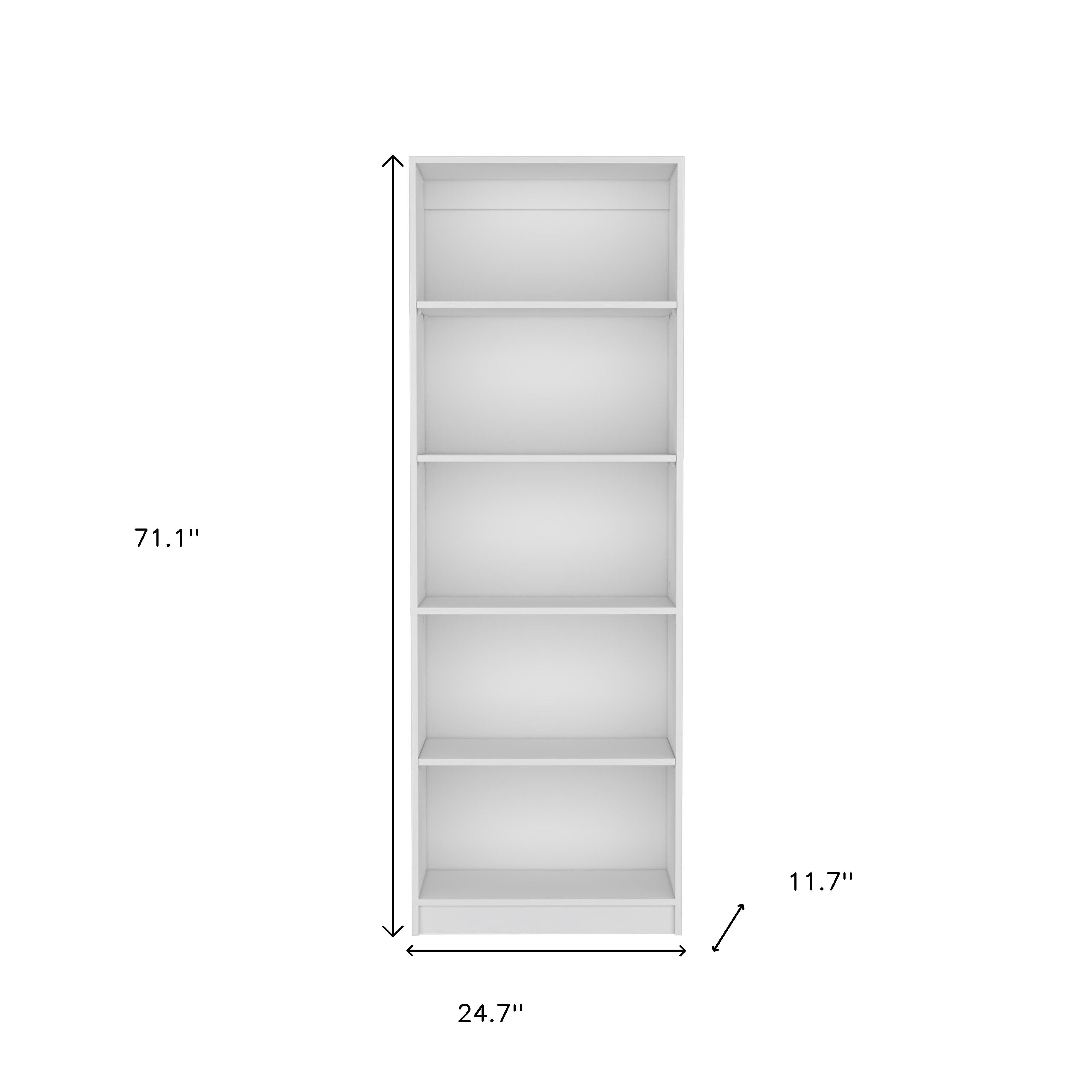 71" White Wood Five Tier Bookcase