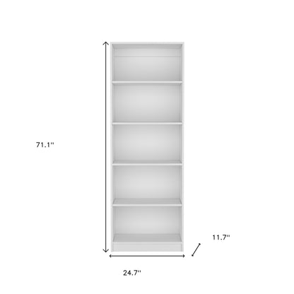 71" White Wood Five Tier Bookcase