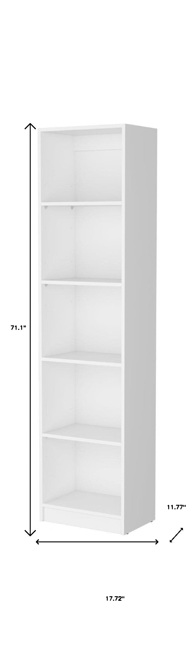 71" White Wood Five Tier Bookcase