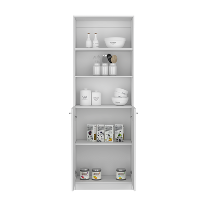 71" White Wood Three Tier Bookcase with Two Doors
