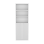 71" White Wood Three Tier Bookcase with Two Doors