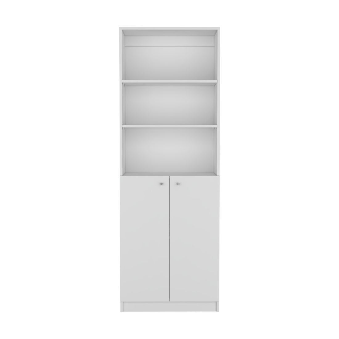 71" White Wood Three Tier Bookcase with Two Doors