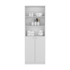 71" White Wood Three Tier Bookcase with Two Doors