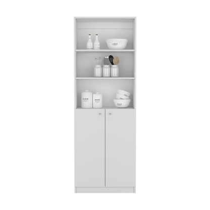 71" White Wood Three Tier Bookcase with Two Doors
