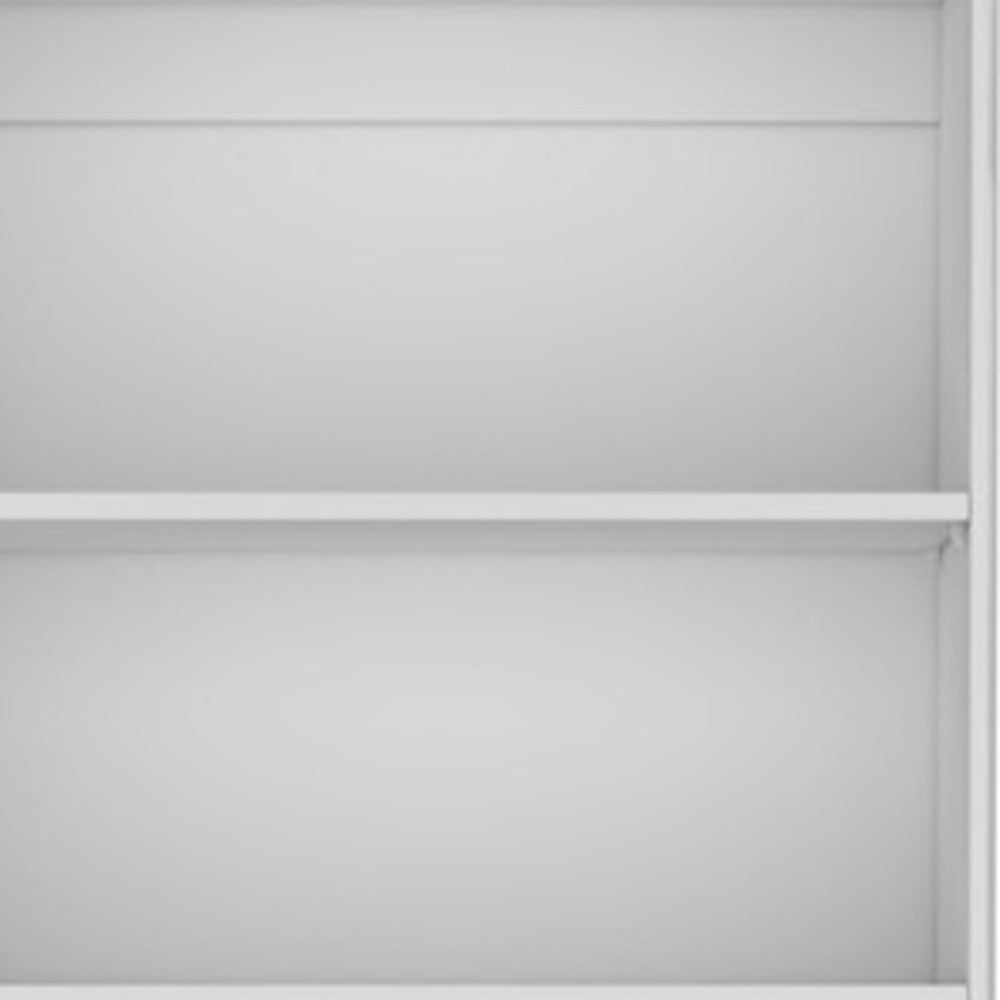 71" White Wood Three Tier Bookcase with Two Doors