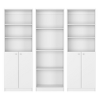Set of Three White Wood Ten Tier Modular Bookcase with Four Doors