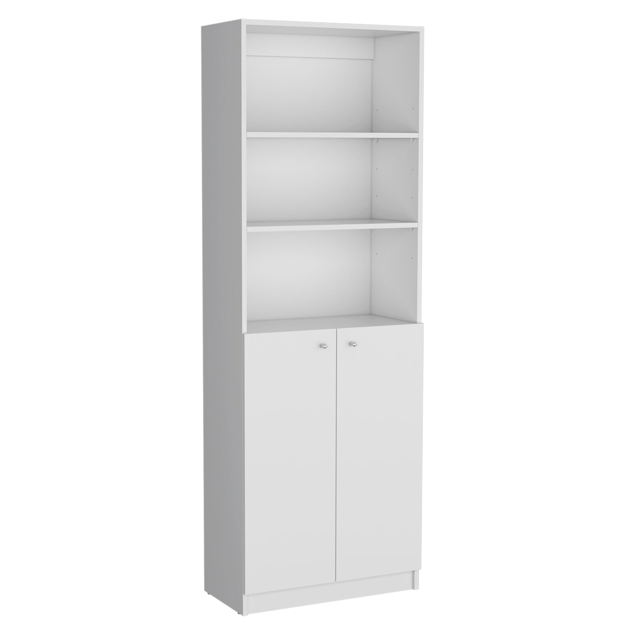 Set of Three White Wood Ten Tier Modular Bookcase with Four Doors