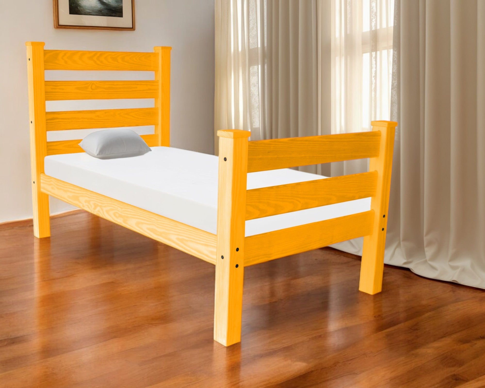 Orange Solid Wood Twin Bed Frame