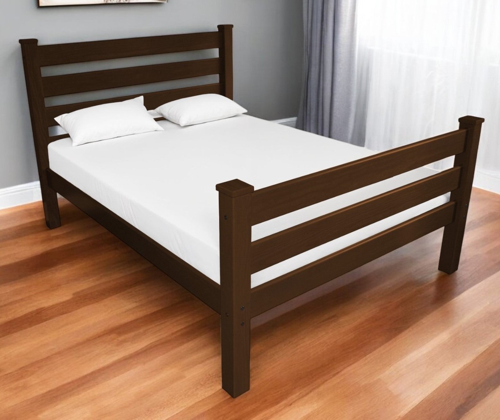 Brown Solid Wood Queen Bed Frame