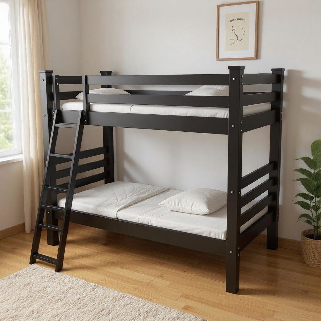 Black Twin Over Twin Solid Wood Bunk Bed