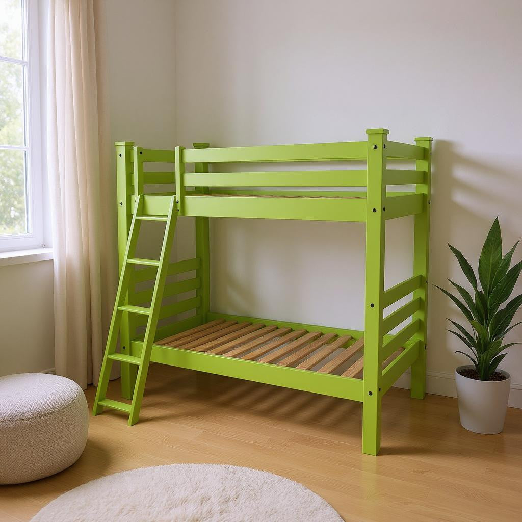 Green Full Traditional Solid Wood Bunk Bed
