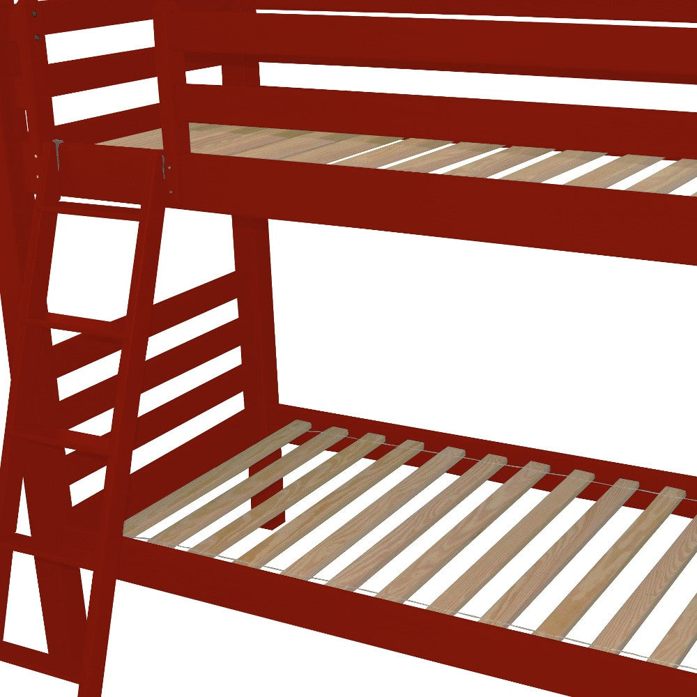 Red Full Traditional Solid Wood Bunk Bed