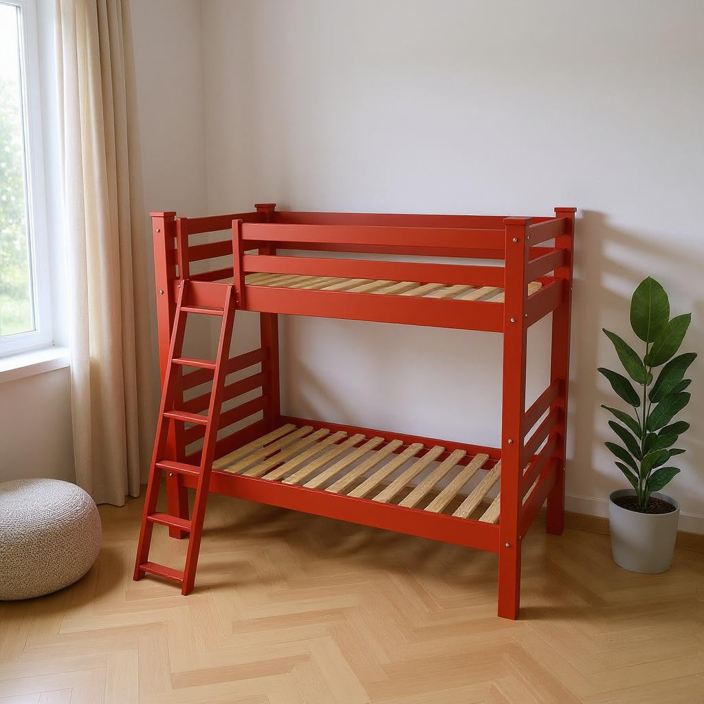 Red Full Traditional Solid Wood Bunk Bed