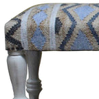 47" Beige Blue and White Geometric Cotton Blend Upholstered Bench