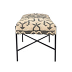 48" Cream and Black Cotton Blend Upholstered Southwest Bench