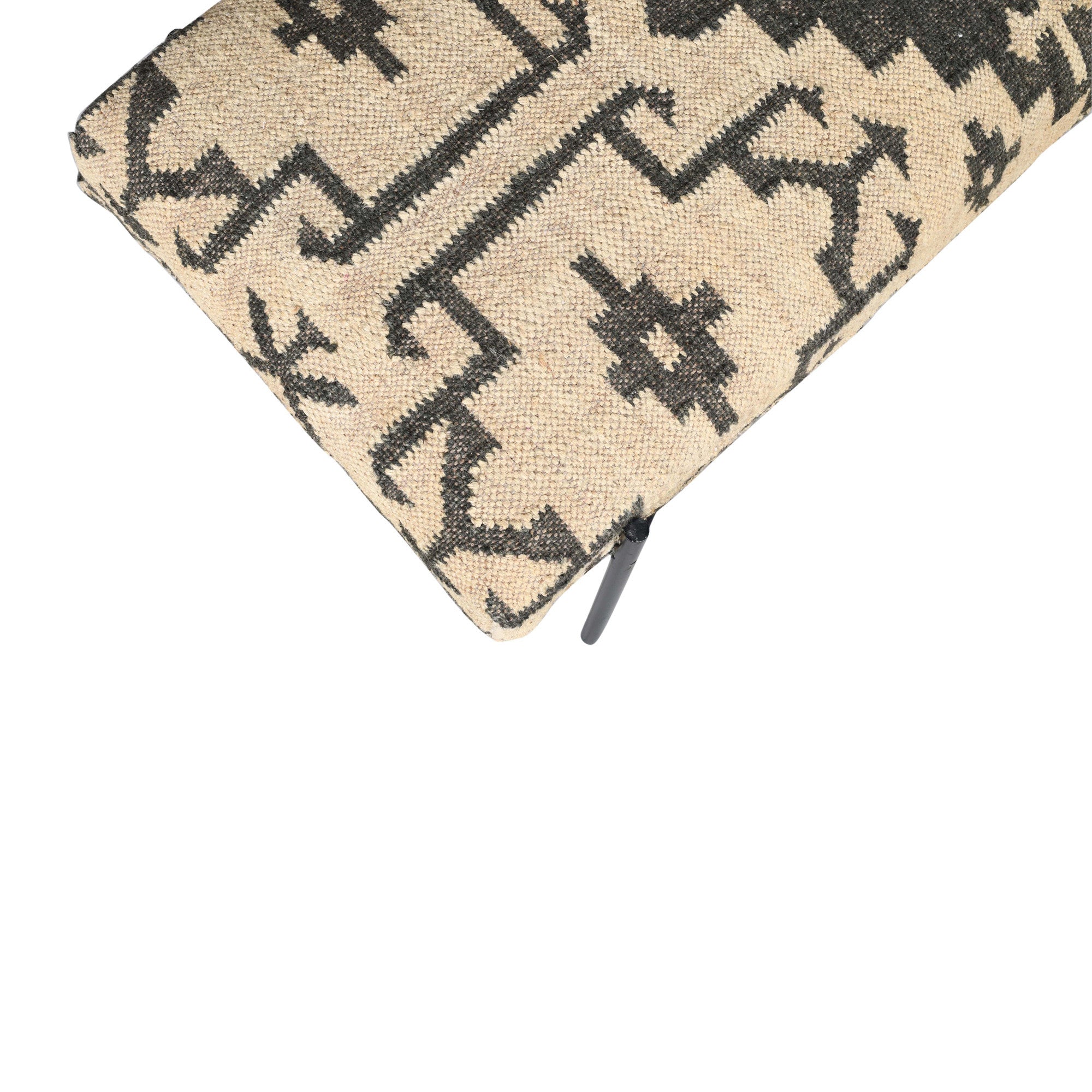 48" Cream and Black Cotton Blend Upholstered Southwest Bench