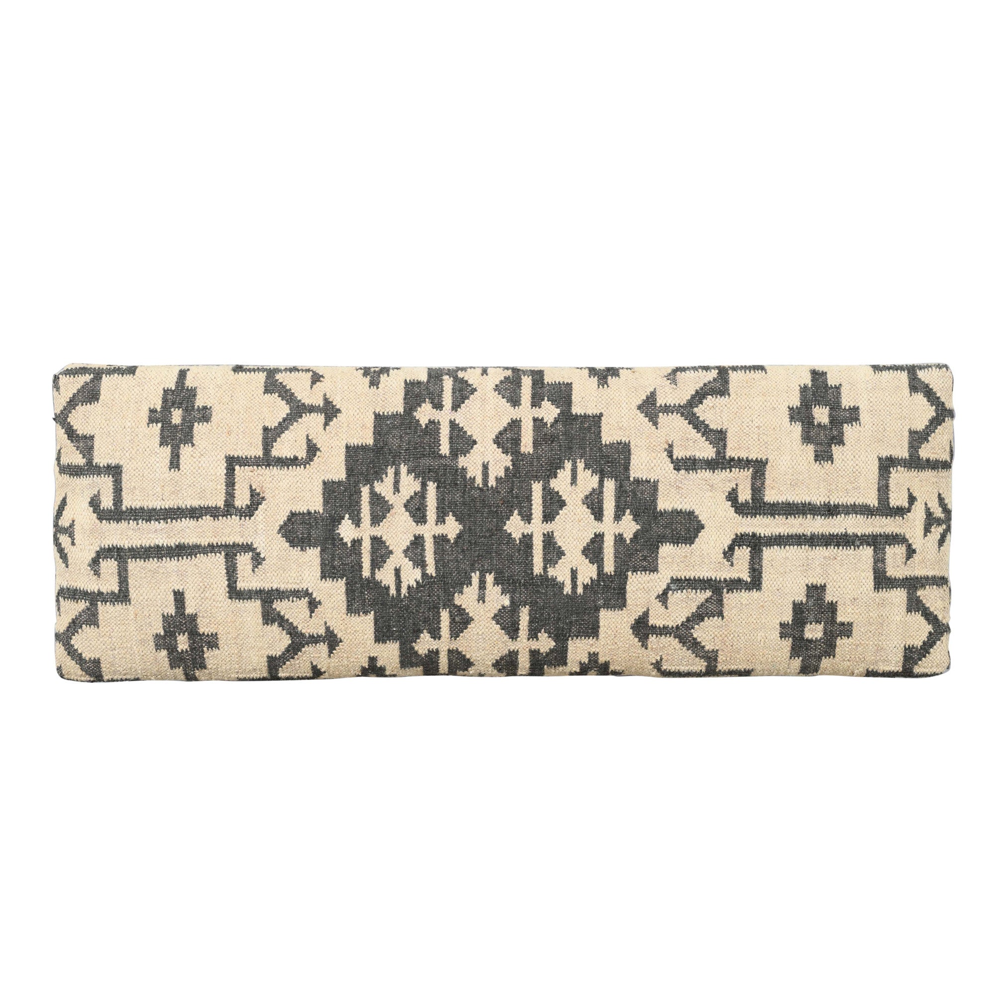 48" Cream and Black Cotton Blend Upholstered Southwest Bench