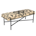 48" Cream and Black Cotton Blend Upholstered Southwest Bench