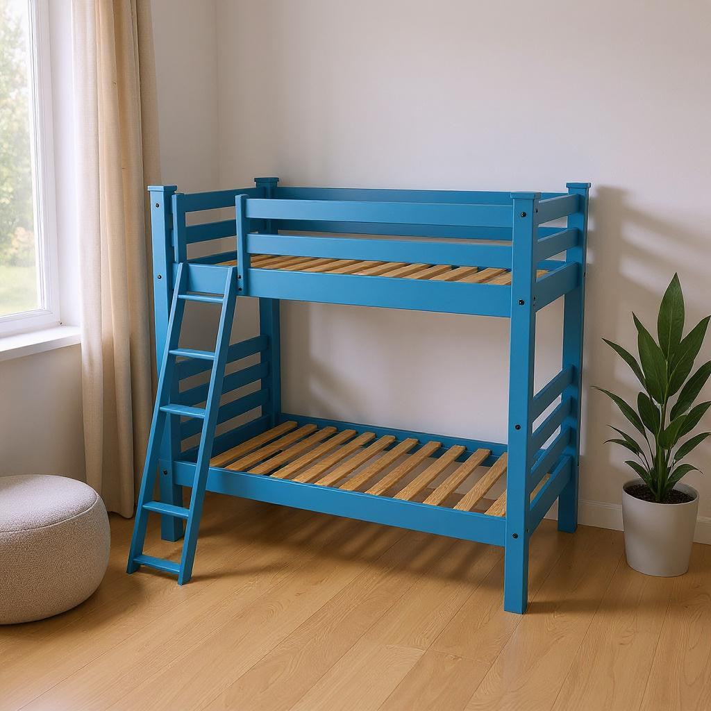 Blue Queen Traditional Solid Wood Bunk Bed