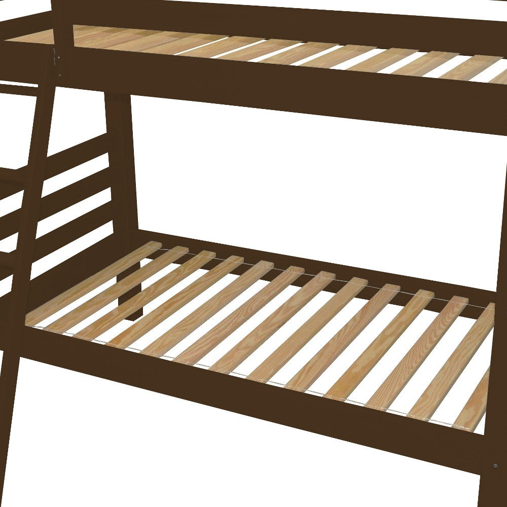 Brown Queen Traditional Solid Wood Bunk Bed