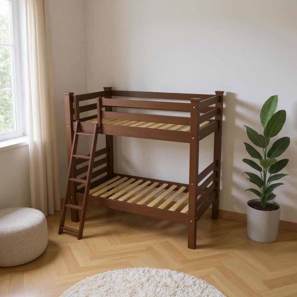 Brown Queen Traditional Solid Wood Bunk Bed