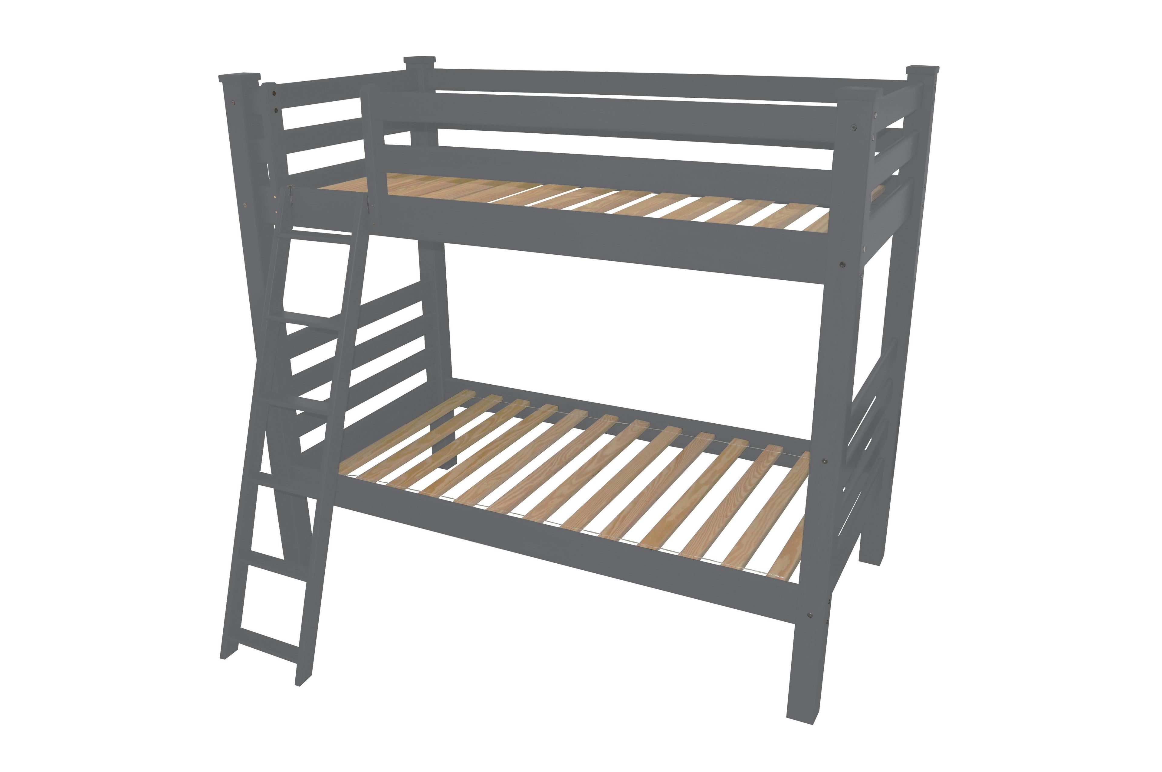 Gray Queen Traditional Solid Wood Bunk Bed