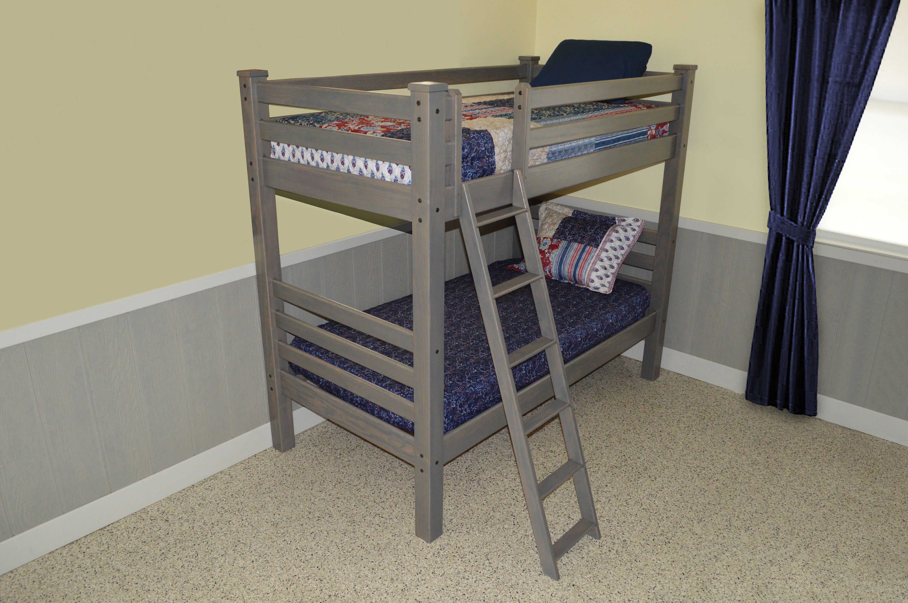 Gray Queen Traditional Solid Wood Bunk Bed