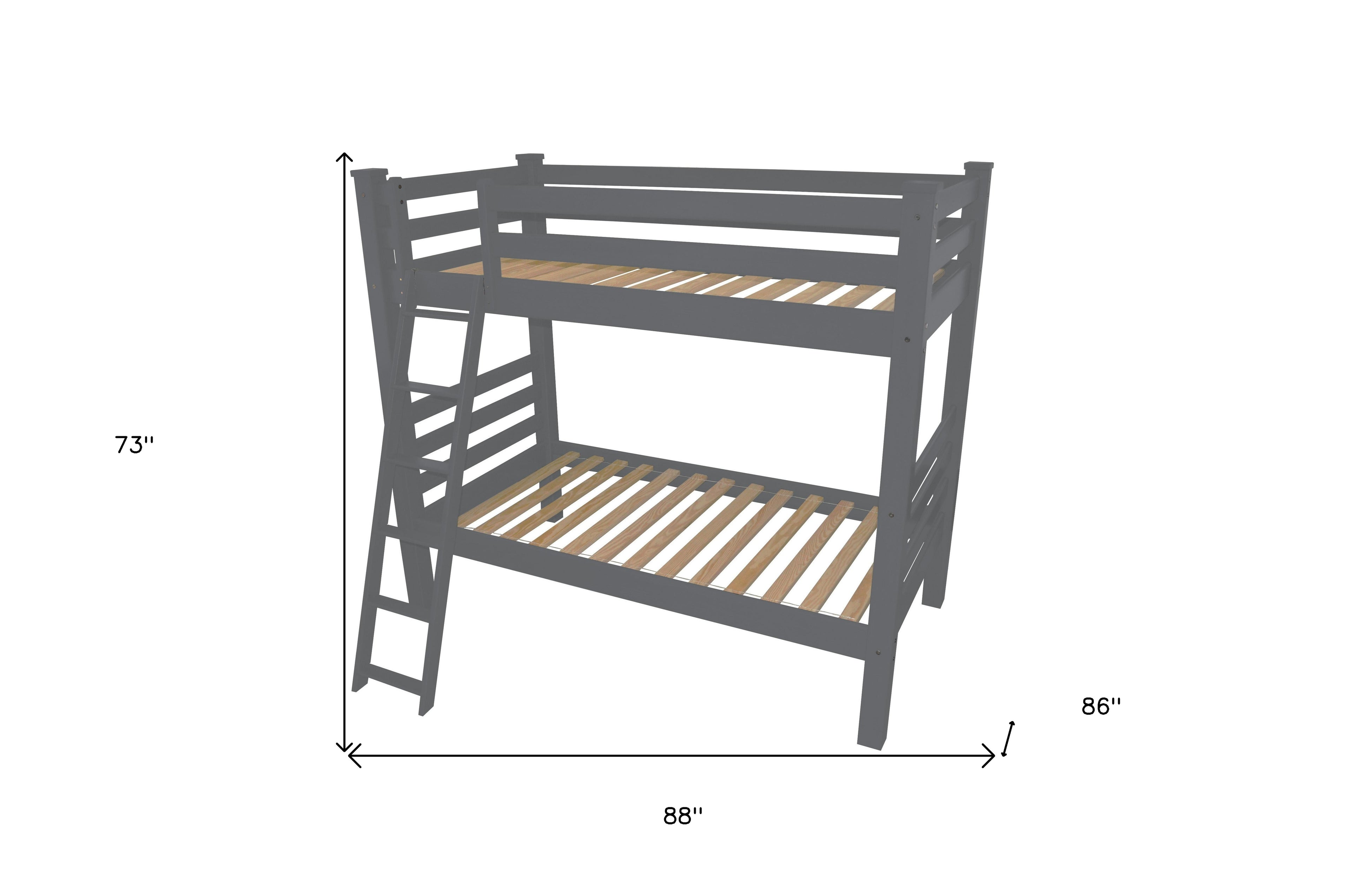 Gray Queen Traditional Solid Wood Bunk Bed