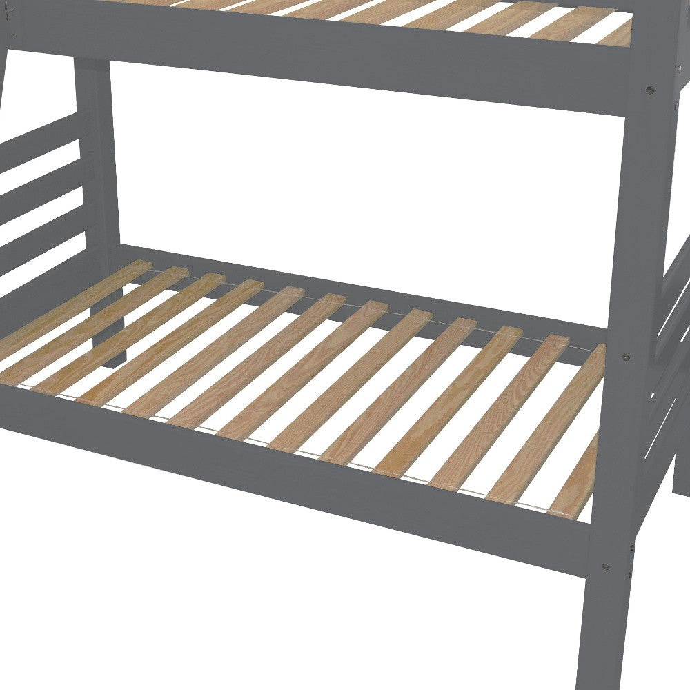 Gray Queen Traditional Solid Wood Bunk Bed