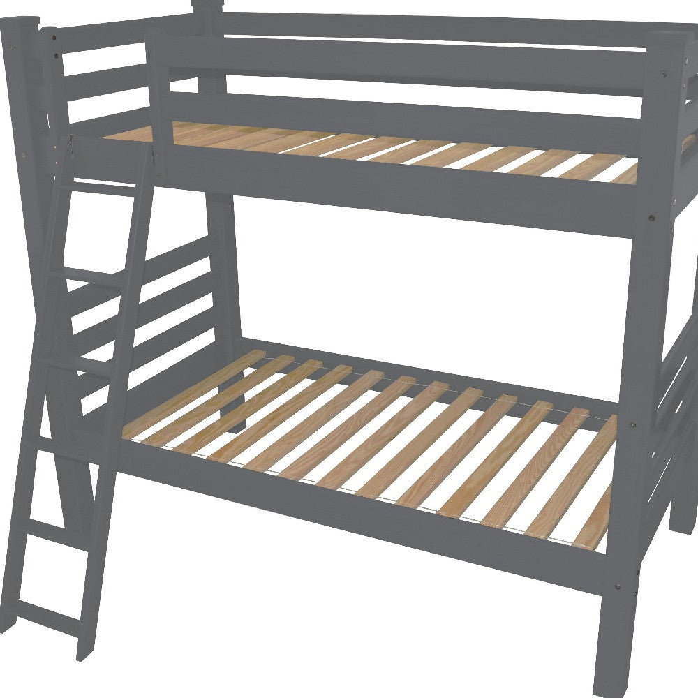 Gray Queen Traditional Solid Wood Bunk Bed