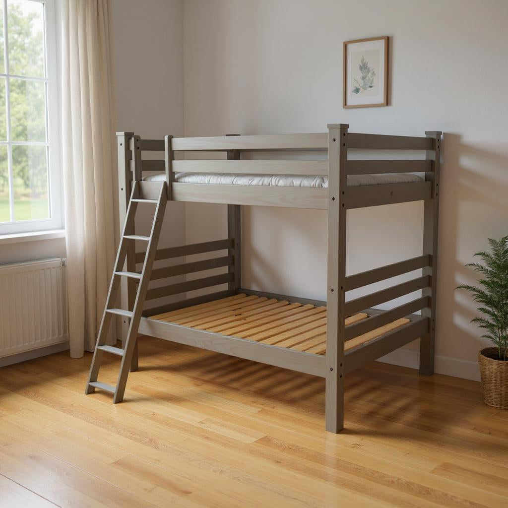 Gray Queen Over Queen Solid Wood Bunk Bed