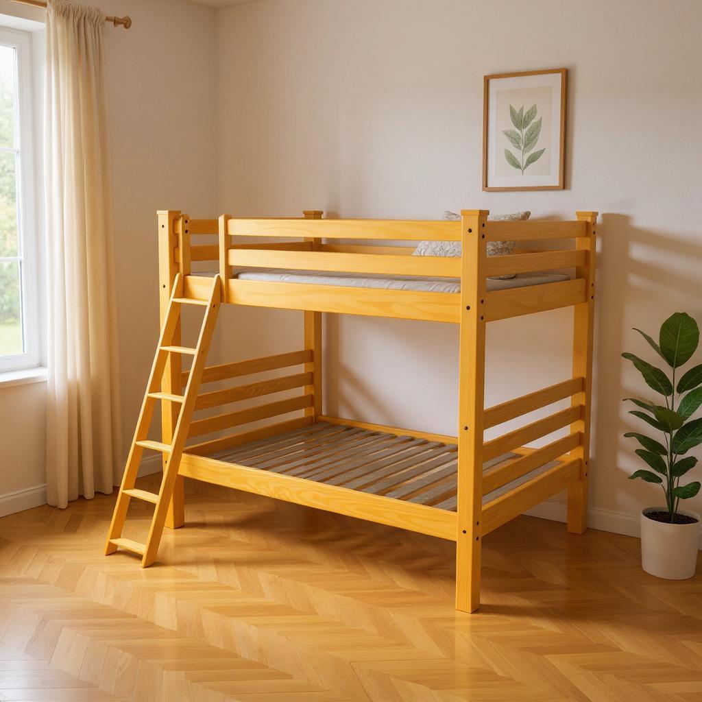 Yellow Queen Over Queen Solid Wood Bunk Bed
