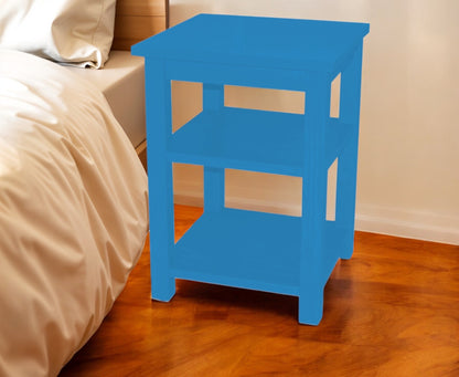 28" Blue Solid Wood Nightstand