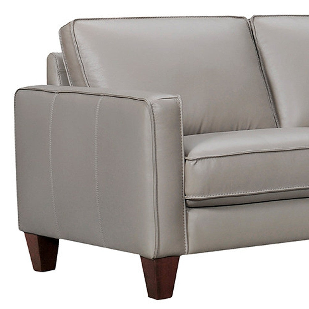 Gray Leather L Shaped Three Piece Corner Sectional