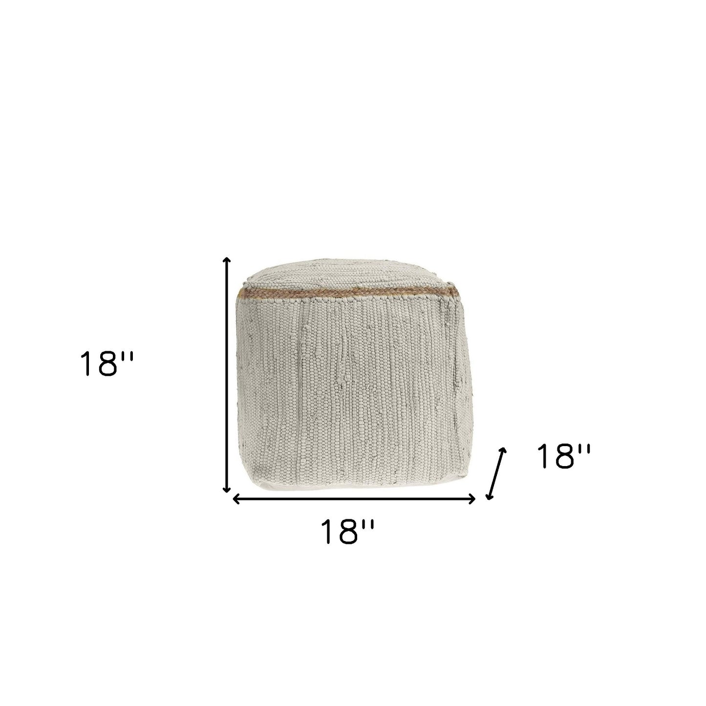 18" Gray and Natural Cotton And Jute Cube Pouf Ottoman