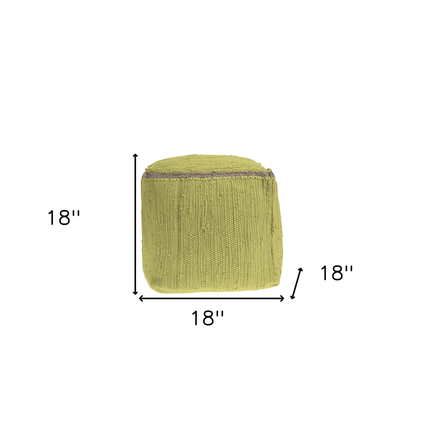 18" Citron and Natural Cotton And Jute Cube Pouf Ottoman