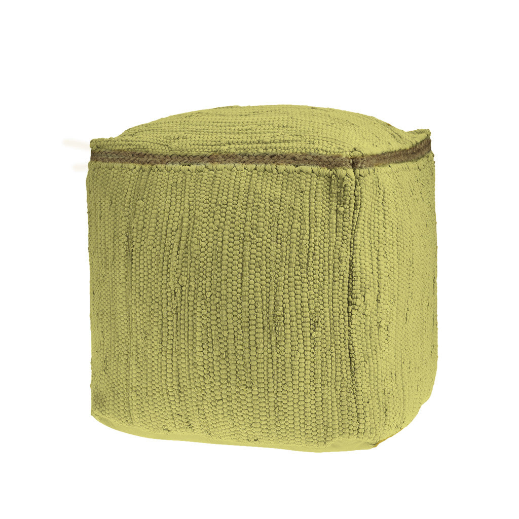 18" Citron and Natural Cotton And Jute Cube Pouf Ottoman