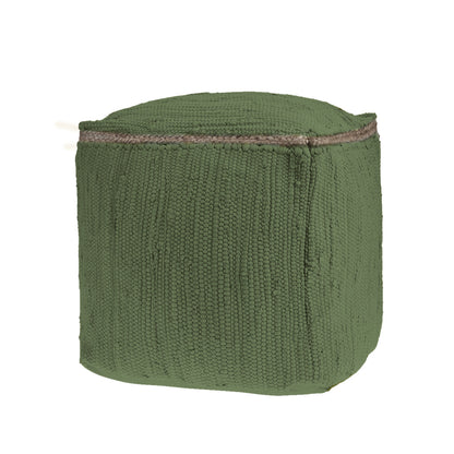 18" Moss Green And Natural Cotton And Jute Cube Pouf Ottoman