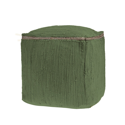18" Moss Green And Natural Cotton And Jute Cube Pouf Ottoman