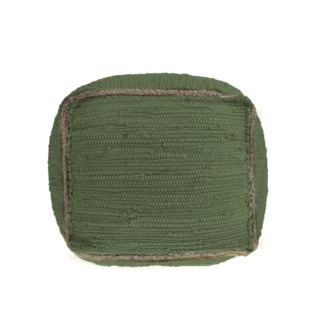 18" Moss Green And Natural Cotton And Jute Cube Pouf Ottoman