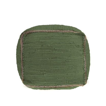 18" Moss Green And Natural Cotton And Jute Cube Pouf Ottoman
