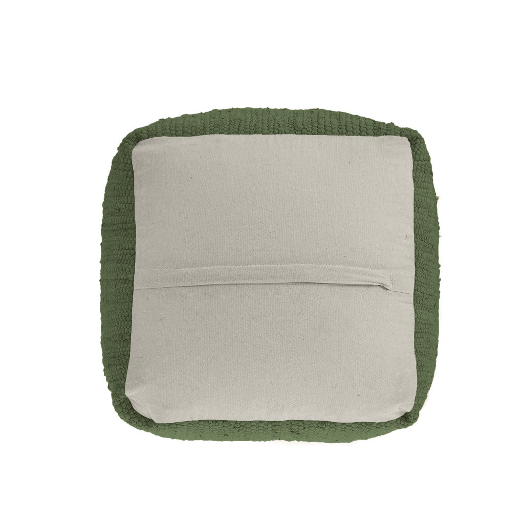 18" Moss Green And Natural Cotton And Jute Cube Pouf Ottoman