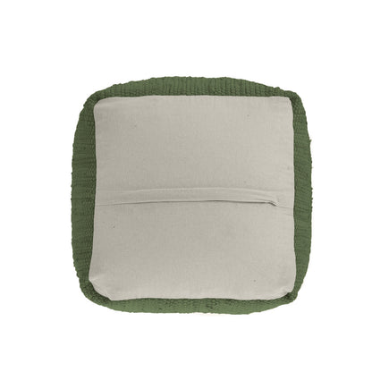 18" Moss Green And Natural Cotton And Jute Cube Pouf Ottoman