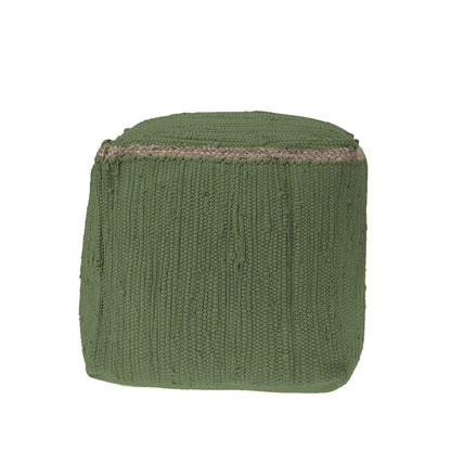 18" Moss Green And Natural Cotton And Jute Cube Pouf Ottoman